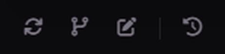 The chat toolbar row: regenerate (circular arrows), branch (fork icon), edit (pencil), and rewind/history (clock) icons.
